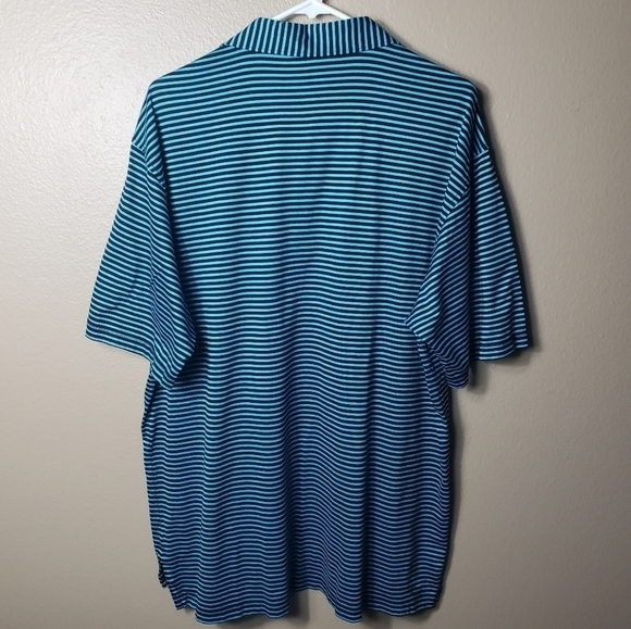 Peter Millar Striped 100% Cotton Turquoise/Black Golf Polo-Size L - Picture 5 of 5